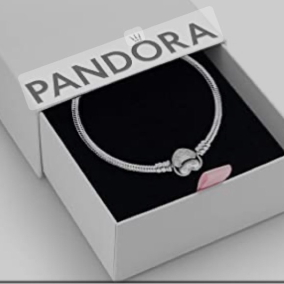 ❤️SILVER PLATED SNAKE CHAIN BRACELET WITH PANDORA INSIGNIA & SWEETHEART CLASP❤️ - Picture 3 of 3